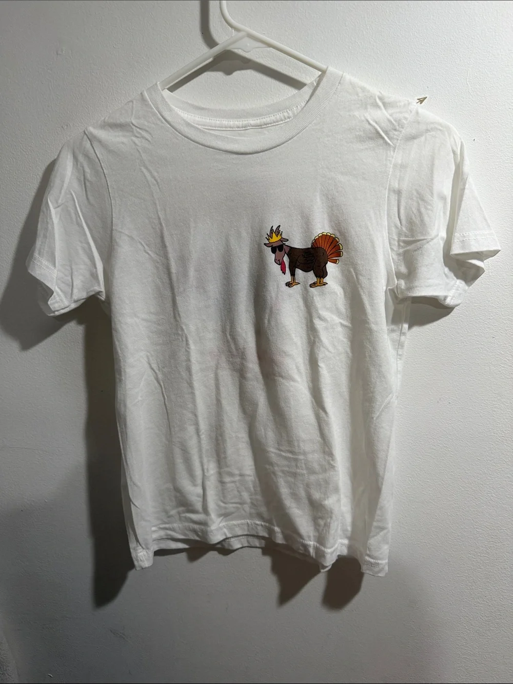 Kids White Short-Sleeve Tee with Cartoon Turkey Graphic
